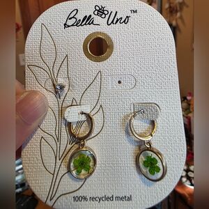 Gold 925 Plated Green Flower Earrings